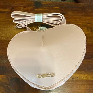 bebe Pink Heart Malou Crossbody Bag with Gold Hardware